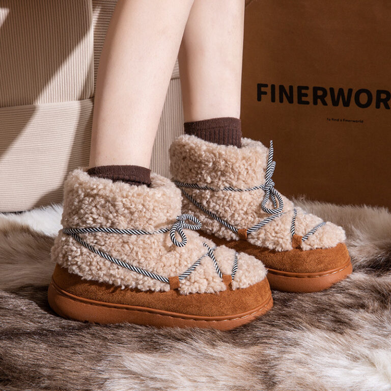 New Winter Velvet Thickened Cotton Boots Non-slip Warm Velvet Cotton Slippers Women's - Image 3