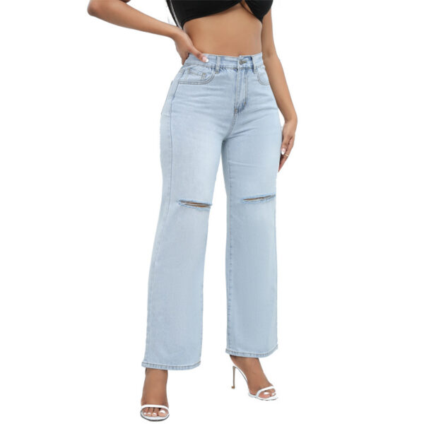 Elegant Ripped Wide-leg Jeans Women - Image 6