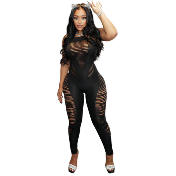 Sleeveless Nightclub Outfit Hollow Burnt Jumpsuit - Image 5