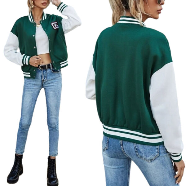 Retro Patchwork Leather Sleeve Baseball Jacket - Image 2