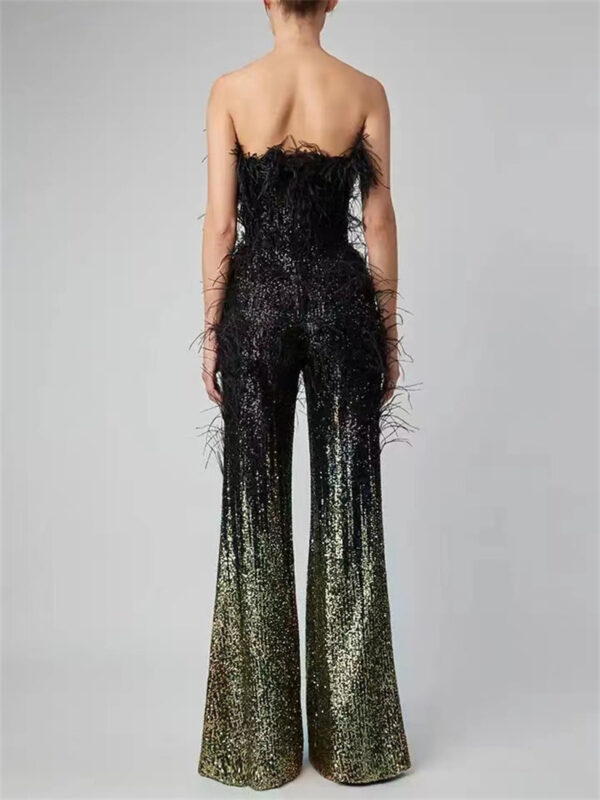 Ostrich Feather Gradient Sequin Tube Top Jumpsuit - Image 6