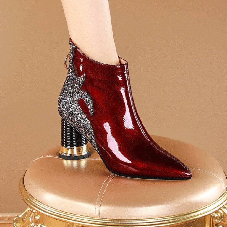 Real Soft Leather High-heeled Rhinestone Pointed Toe Boots - Image 6