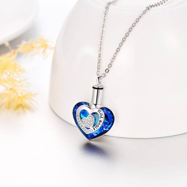 Crystal from Austria Heart Urn Cremation Keepsake Necklace in White Gold Plated Sterling Silver - Image 8