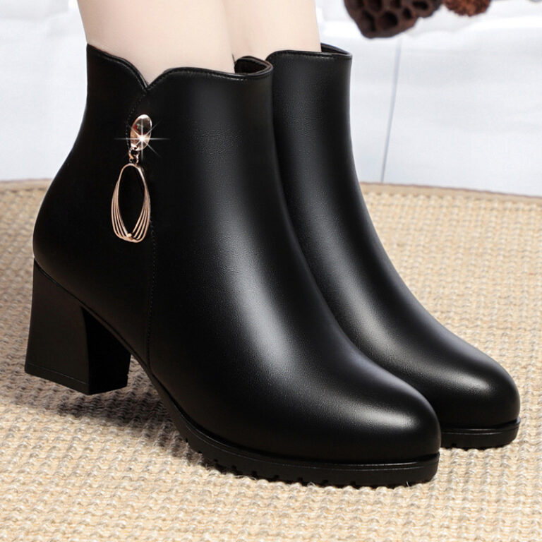 New Side Zipper Mid Heel Boots Women - Image 6