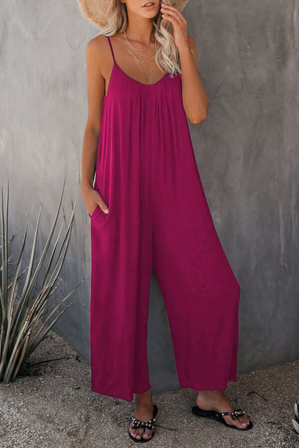 Women's Fashion Solid Color Pocket Loose Casual Sling Jumpsuit - Image 6