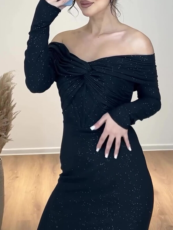 Elegant Off-shoulder Twist Glitter Dress - Image 2