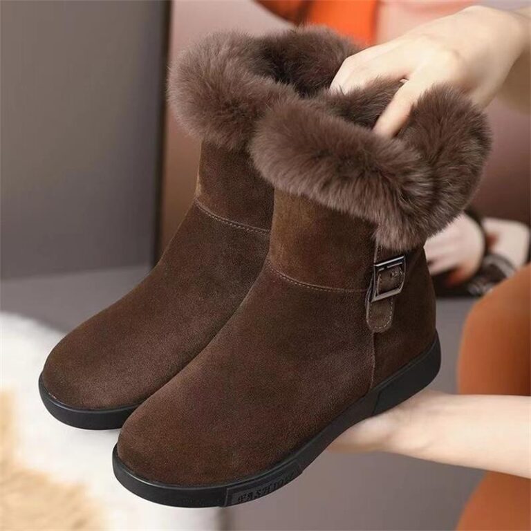 Retro Warm Winter Fleece-lined New Flat Ankle Boots Non-slip Fluffy Cotton Shoes - Image 5