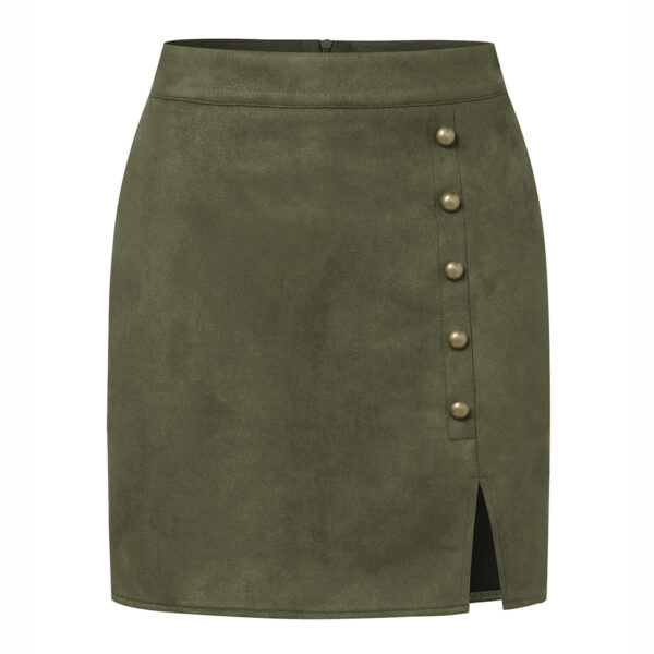 Women's Solid Color Suede High Waist Metal Buckle Skirt - Image 2