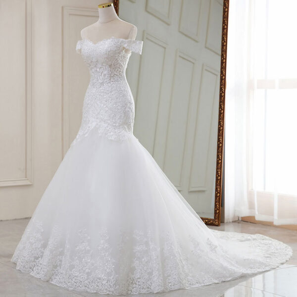 High Waist White Temperament Dream Lace Mid-waist Long Tail V-neck Wedding Dress - Image 4