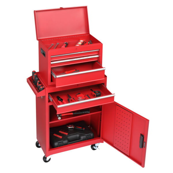 4 Drawer Cabinet With Lock, 330lb Steel, Service Tool Cart Red - Image 6