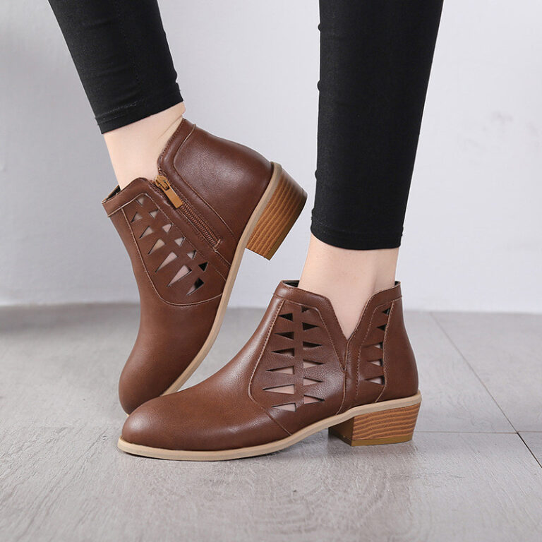 Ladies Side Zipper Hollow Thick Heel Women's Boots - Image 2