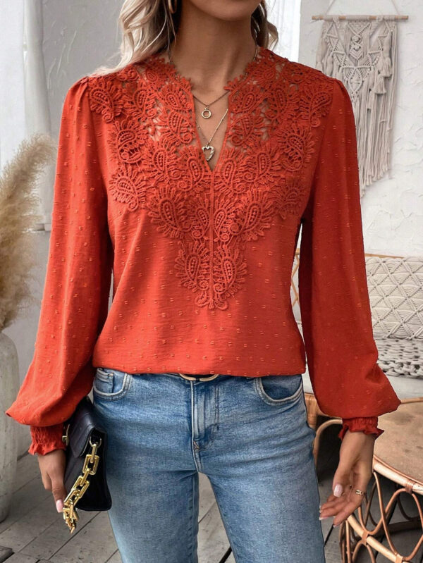 Lace Solid Color Long Sleeve Casual Women's Top - Image 8