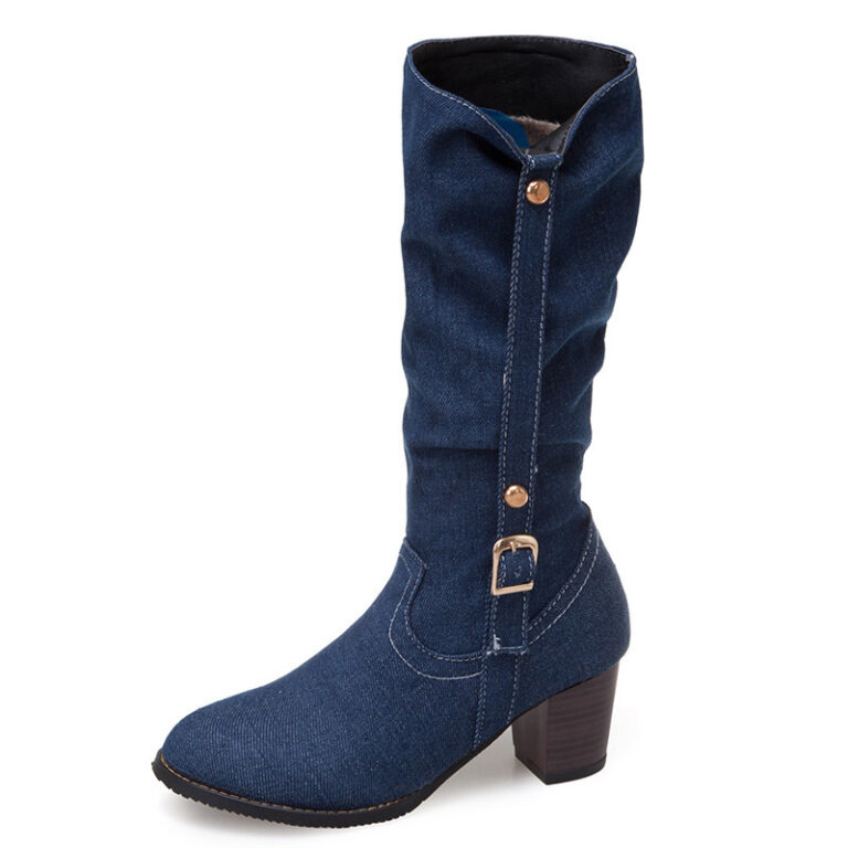 Middle Denim Women's High Heels High Boots - Image 7