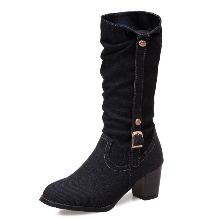 Middle Denim Women's High Heels High Boots - Image 2