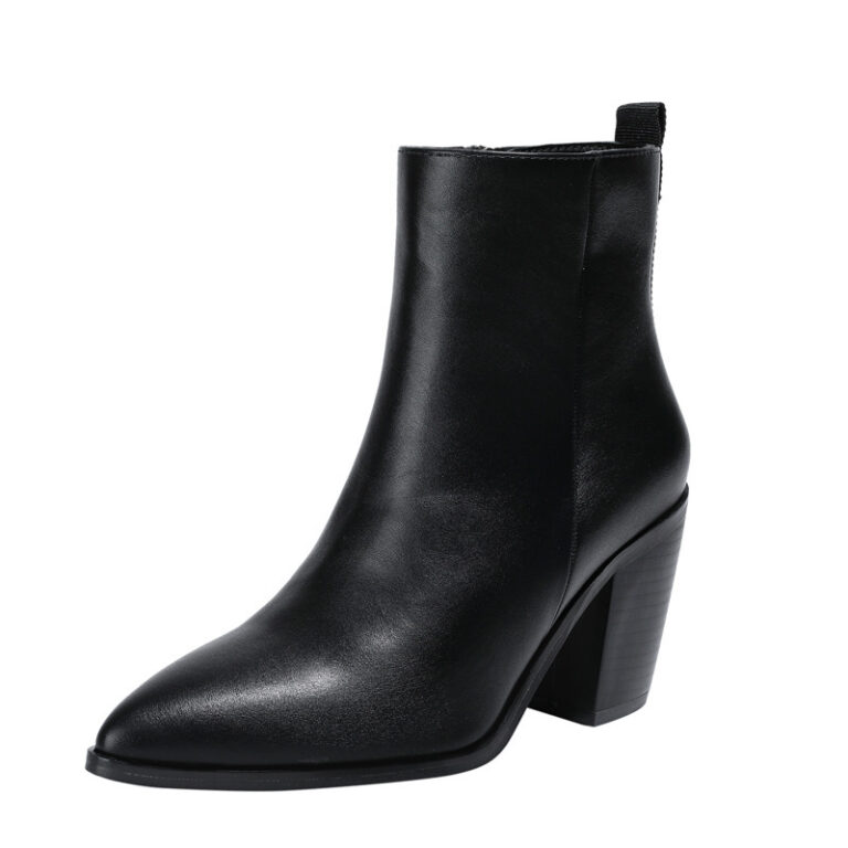 New High Heel Side Zipper Head Chunky Heel Martin Boots Women - Image 5