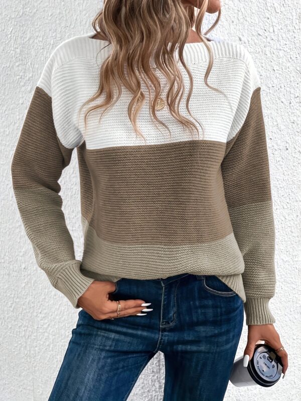 Pullover Knitted Sweater Fashion Round Neck Splicing Knitwear Loose Top Women's Clothing - Image 7