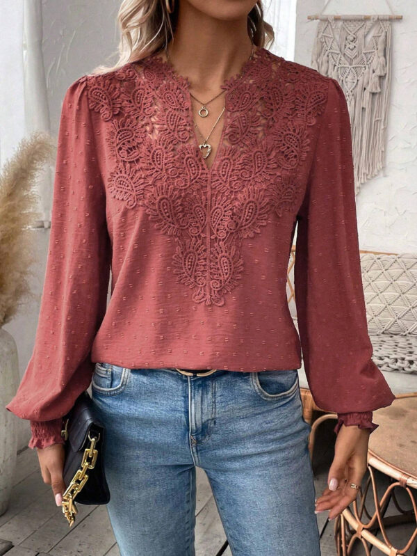 Lace Solid Color Long Sleeve Casual Women's Top - Image 7