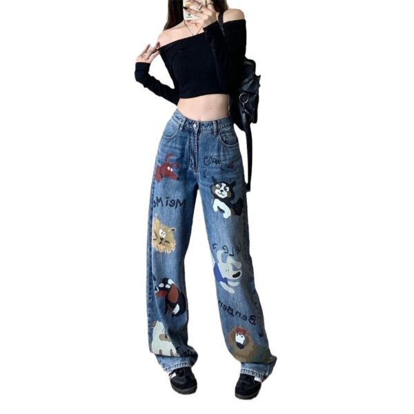 Female American retro high street graffiti jeans - Image 4