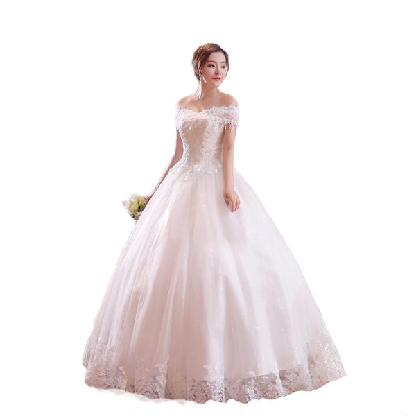 Shoulder-to-shoulder Wedding Dress Bridal Lace Plus Size Thin Shoulder Wedding Dress - Image 5