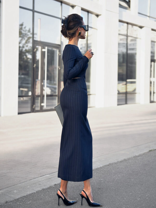 Round Neck Long Sleeve Hollow Striped Dress - Image 2