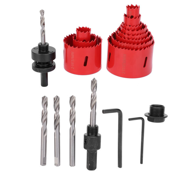 17Pcs BiMetal Hole Saw Set Red High Speed Steel Woodworking Holes Opener Drilling Tools - Image 5