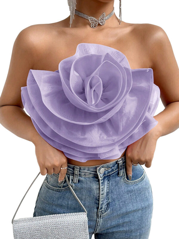 Three-dimensional Organza Flower Small Sling Chest-wrapped Vest - Image 4