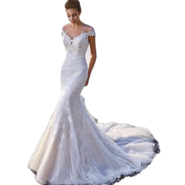 Princess Bride Mermaid Wedding Dress White Trailing Perspective Backless Lace Wedding Dress - Image 2