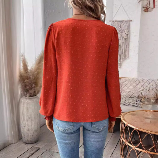 Lace Solid Color Long Sleeve Casual Women's Top - Image 6