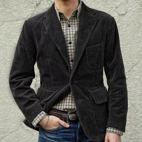 Corduroy Jacket Winter Solid Color Casual Blazer Fashion Warm Men Coat - Image 6