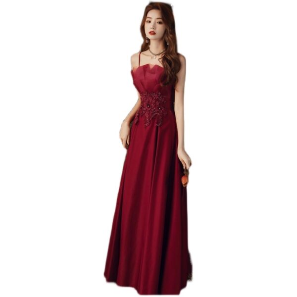 Engagement Strap Evening Dress Simple Atmosphere Wine Red - Image 3