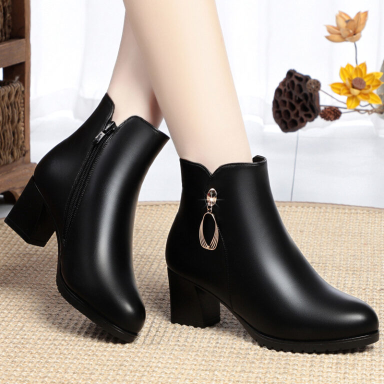 New Side Zipper Mid Heel Boots Women