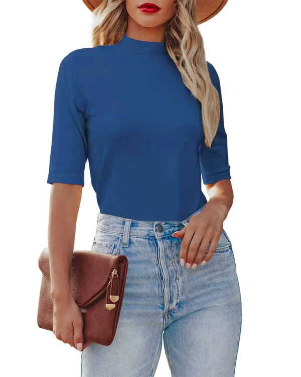 Off-the-shoulder Short Knitted Tight Stretch Short Sleeve Women - Image 5