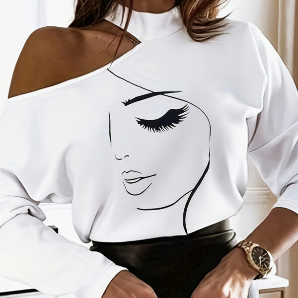 Abstract Printing T-shirt Off-the-shoulder Top For Women - Image 6