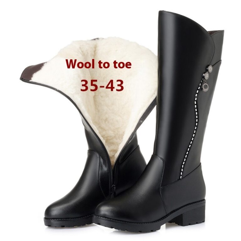 Autumn And Winter Women's Genuine Leather Boots Mid Heel Platform Chunky Heel Martin High Leg Boot - Image 5