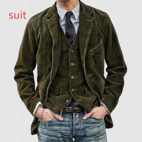 Corduroy Jacket Winter Solid Color Casual Blazer Fashion Warm Men Coat - Image 8