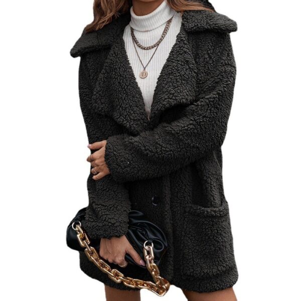 Single Breasted Bubble Fleece Jacket Loose Lapel Lamb Fleece Trench Coat - Image 6