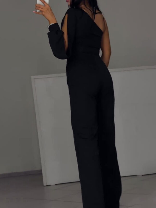 Single Sleeve Patchwork Mesh Jumpsuit - Image 2