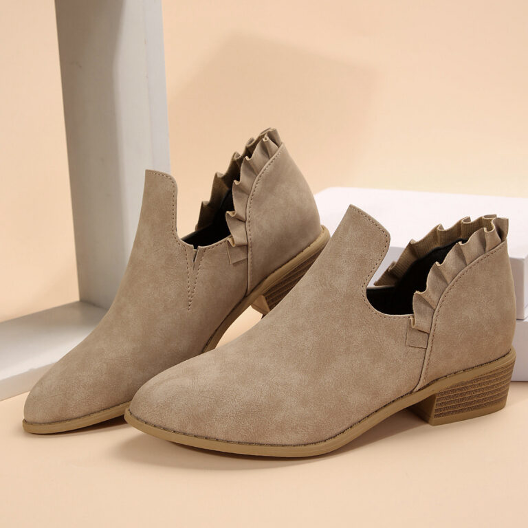 Flat Chunky Heel Fashion Shoes Women's Solid Color Pointed Martin Boots - Image 5