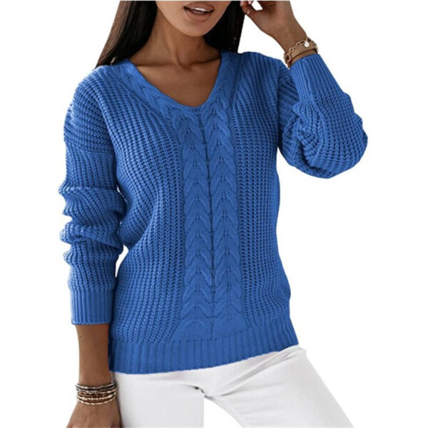 Long-sleeved V-neck Solid Color Twist Casual Knitted Pullover Top - Image 8