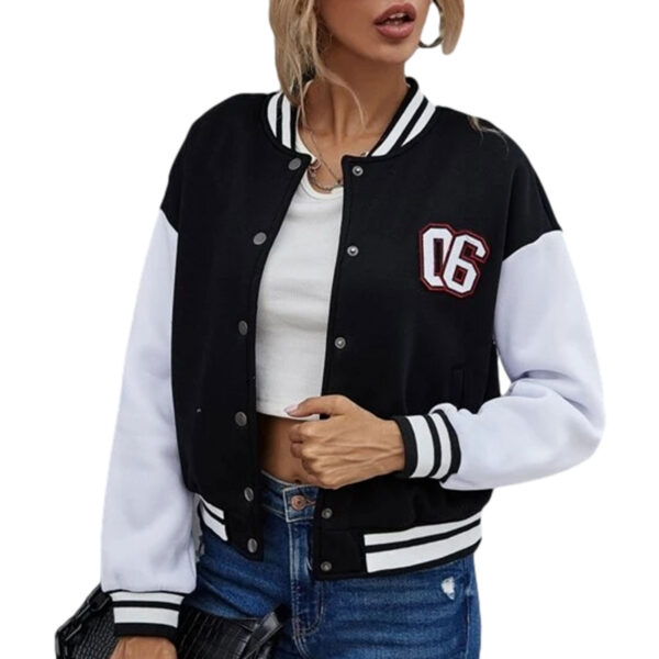 Retro Patchwork Leather Sleeve Baseball Jacket - Image 5