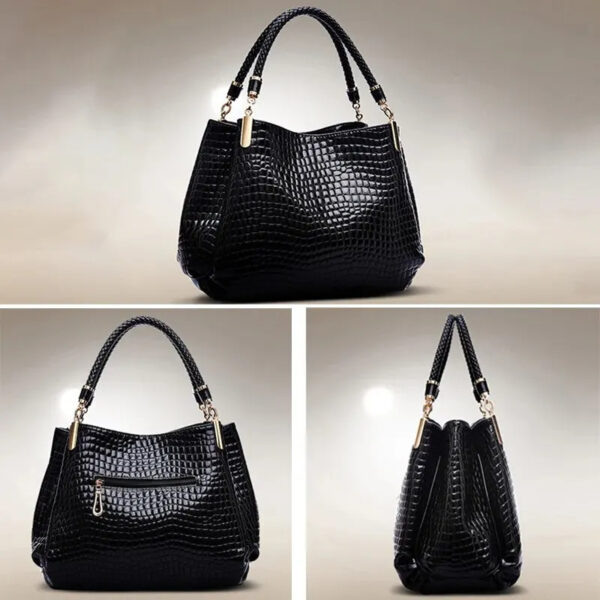 Women's Bag Large Capacity Tote Daily Commute Women's Shoulder Bag Crocodile Print Bright Face Handbag Shopping - Image 3