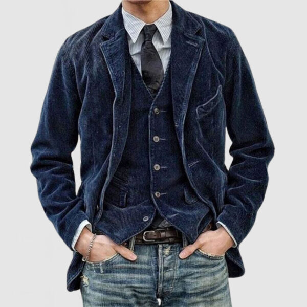 Corduroy Jacket Winter Solid Color Casual Blazer Fashion Warm Men Coat - Image 7