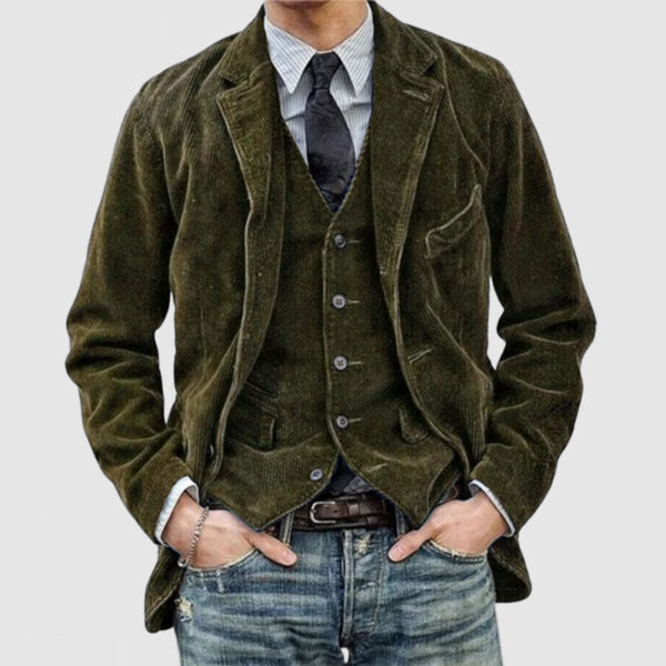 Corduroy Jacket Winter Solid Color Casual Blazer Fashion Warm Men Coat - Image 10