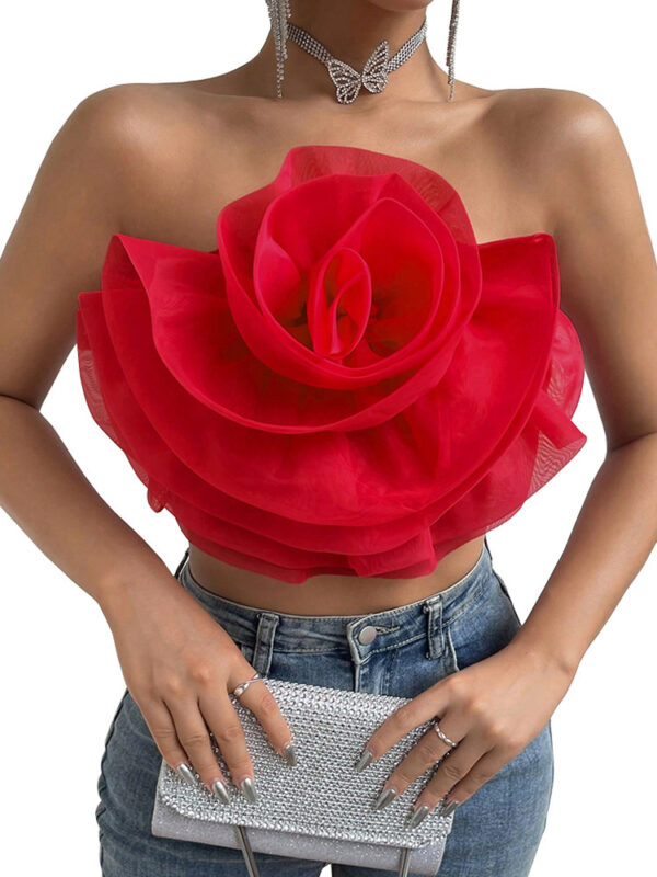 Three-dimensional Organza Flower Small Sling Chest-wrapped Vest - Image 7