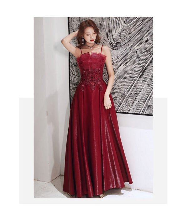 Engagement Strap Evening Dress Simple Atmosphere Wine Red - Image 5