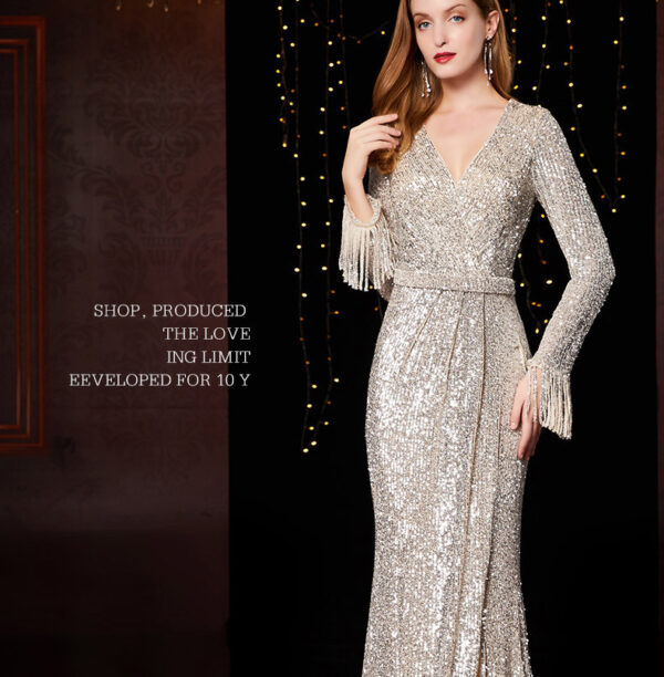 Temperament Banquet Ladies Sequined Annual Meeting Host Long Evening Dress - Image 4