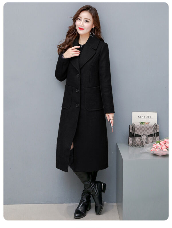 Fashionable Over-the-knee Woolen Women's Slim And Slim Long Woolen Coat - Image 6