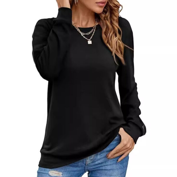 European And American Style Women Long Sleeve Shirt Solid Color Round Neck Coat - Image 7