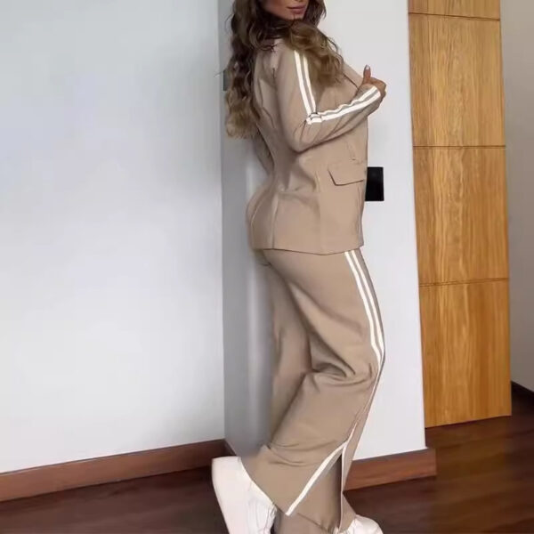 Women's Casual Polo Collar Suit Wide-leg Pants Two-piece Suit - Image 2