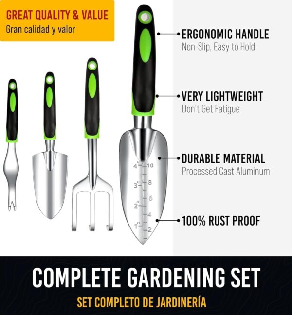 Heavy Duty Garden Tools 9Pieces Set - Rust Proof, Ergonomic Gardening Hand Tools Garden Gifts For Mom And Dad - Image 4